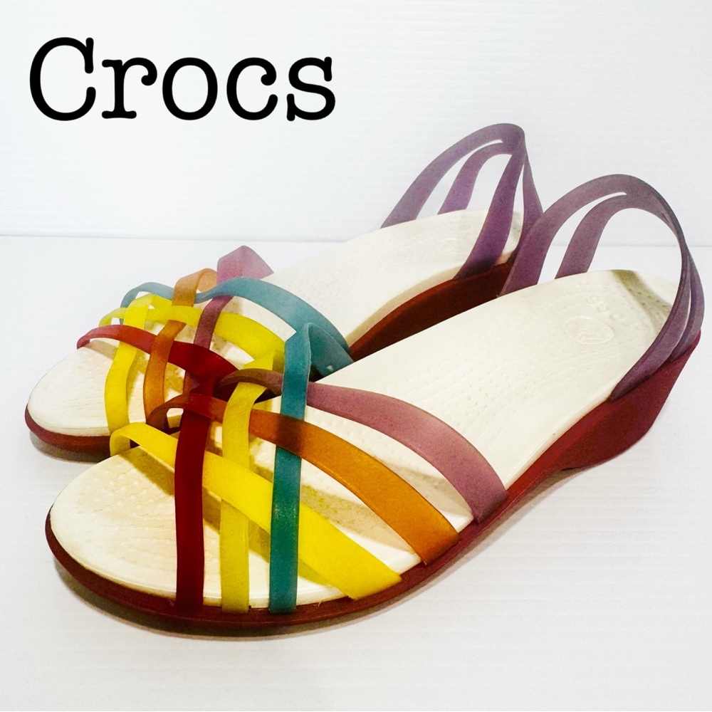 Crocs Rainbow Huaraches Wedge Sandals Size 8 - Picture 1 of 13
